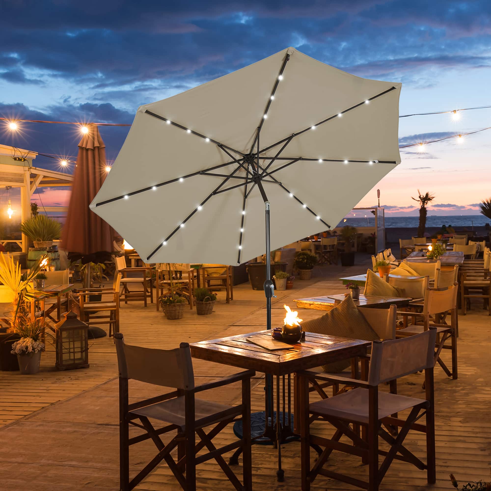 Gymax - 10 ft Patio Table Market Umbrella Yard Outdoor w/ Solar LED Lights - Tan price history on PriceWatchPro