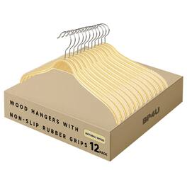 BP4U - 12-Pack Slim Birch Wood Clothes Hangers, Lightweight Wooden Shirt Top Hangers for Sweaters, Jackets, Dress - Natural Wood