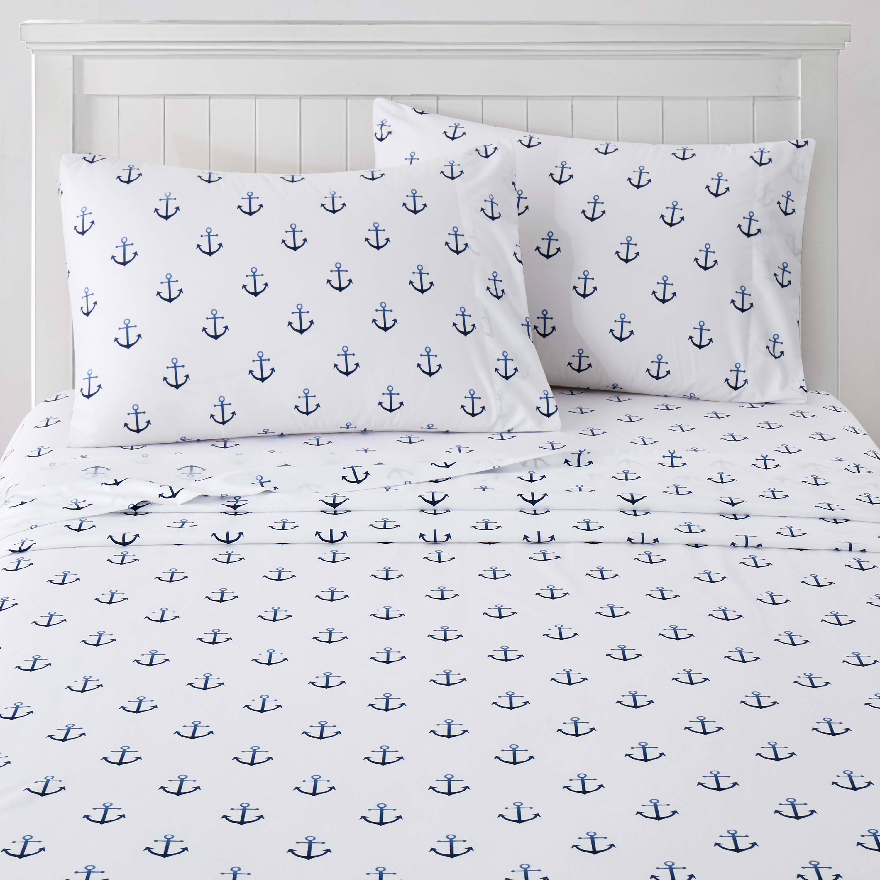 Left. Sweet Home Collection - Kids' Printed Classic & Bright Ultra Soft Microfiber Sheet Sets - Twin XL - Ship Anchors.