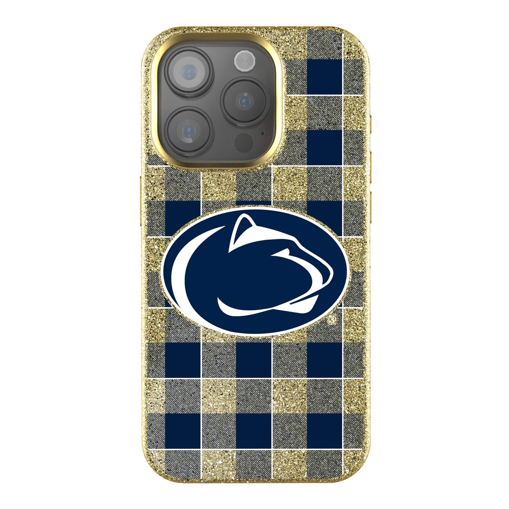 Keyscaper - NCAA - Penn State Nittany Lions Plaid Bling iPhone Case - 14 - Gold