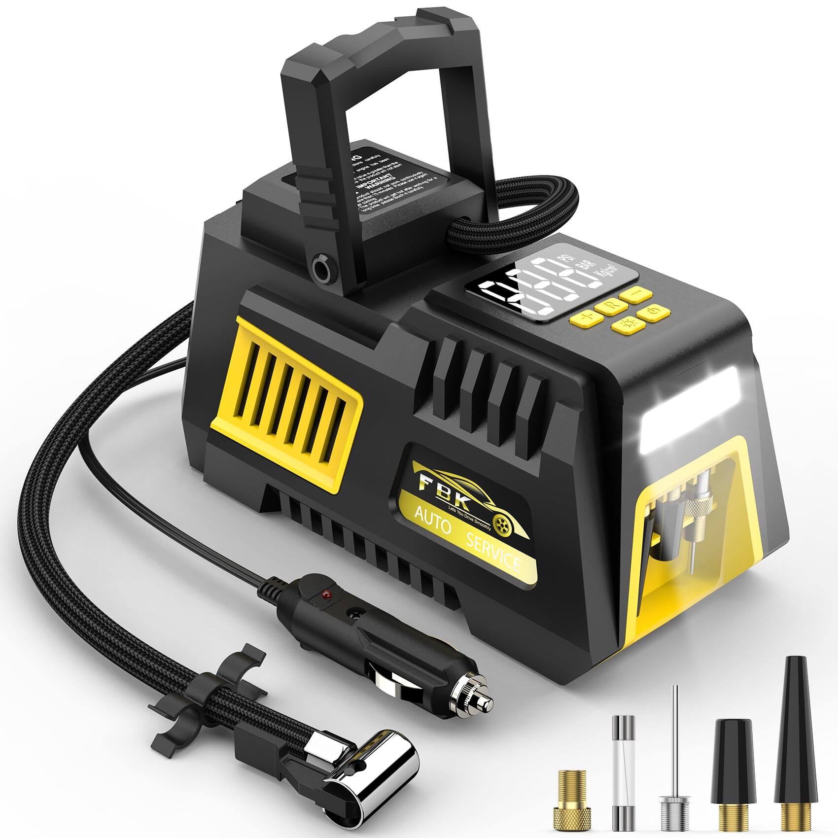 JETRANSPORT - Portable Tire Inflator Digital Air Compressor 12v Dc Pump Car Accessories With Auto Shut-off Function Emerg - Yellow
