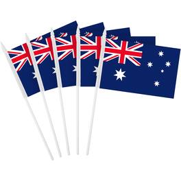 G128 - 50-Pack Handheld Australian Flags, 4 x 6 in, 150D Polyester on Plastic Stick with Spear Tip - Assorted Colors