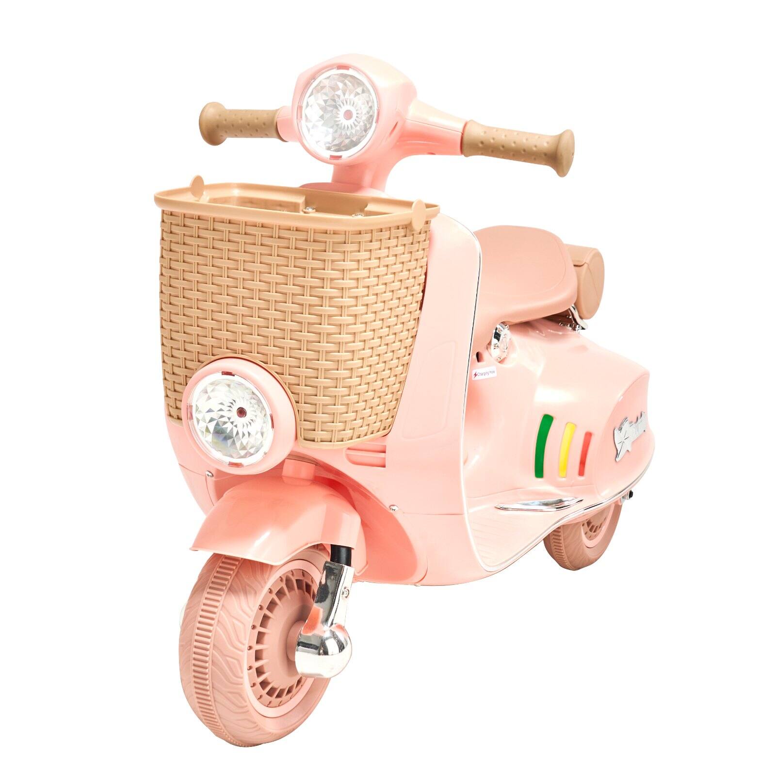 Alt View 8. Glintex - Kids Battery Ride-On Motorcycle Trike, 12V Electric Bike with Basket, LED Lights, Music & Bluetooth, for Ages 3-4 - White + Beige + Pink + Green.