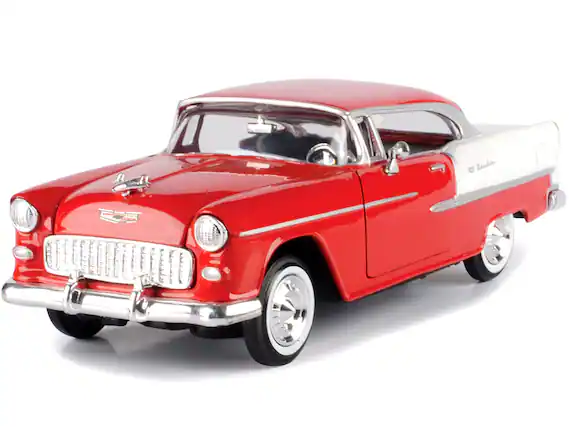 Front. Motormax - 1955 Chevrolet Bel Air Red 1/24 Diecast Model Car by Motormax.
