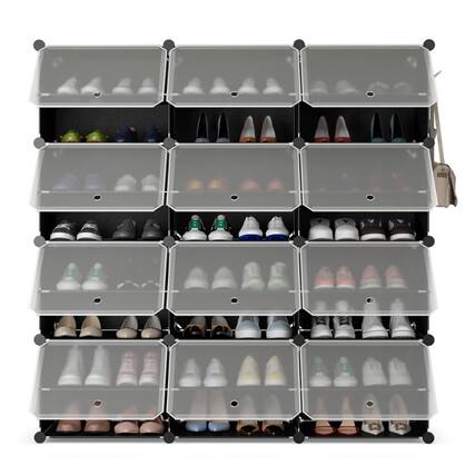 Front. Kadyn - 12-Cube 48 Pairs Portable Shoe Shelves with Hook-Black, Space-Saving Shoe Rack Organizer for Closet Entryway - Black.