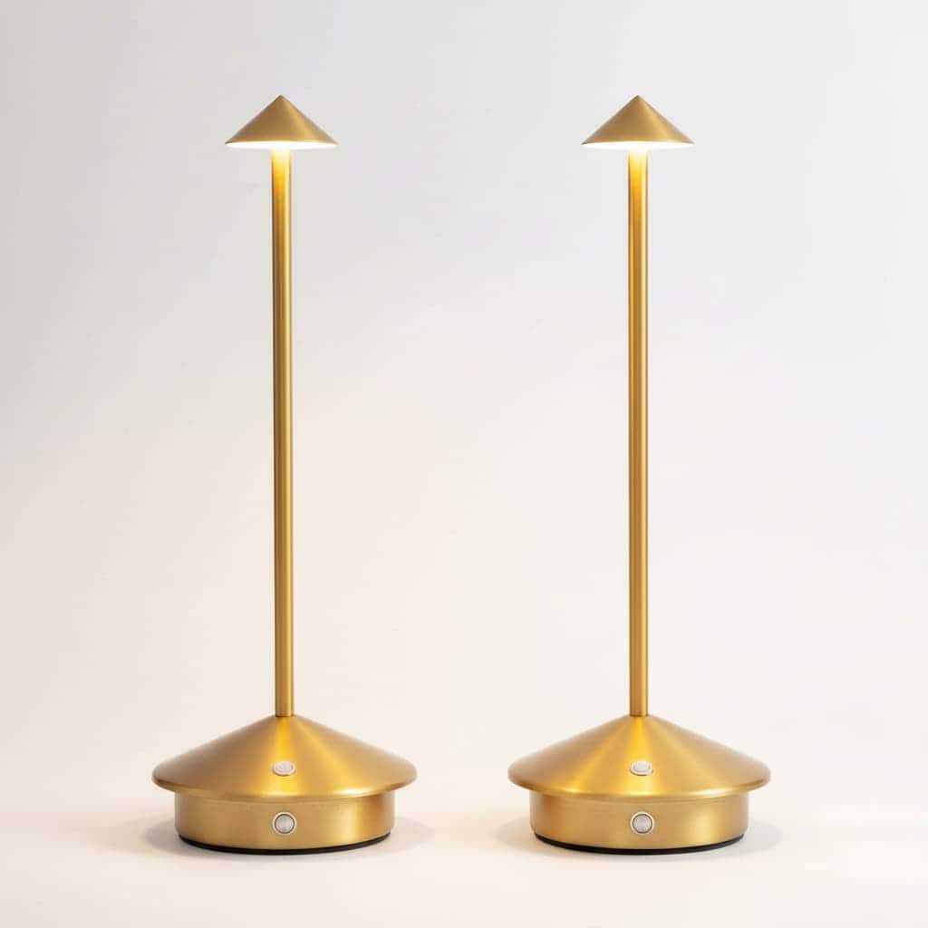 FINEAK - Set of 2 Modern LED Table Lamps - Rechargeable Battery-Powered for Bedroom, Dining, Camping & More - Gold