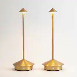 FINEAK - Set of 2 Modern LED Table Lamps - Rechargeable Battery-Powered for Bedroom, Dining, Camping & More - Gold