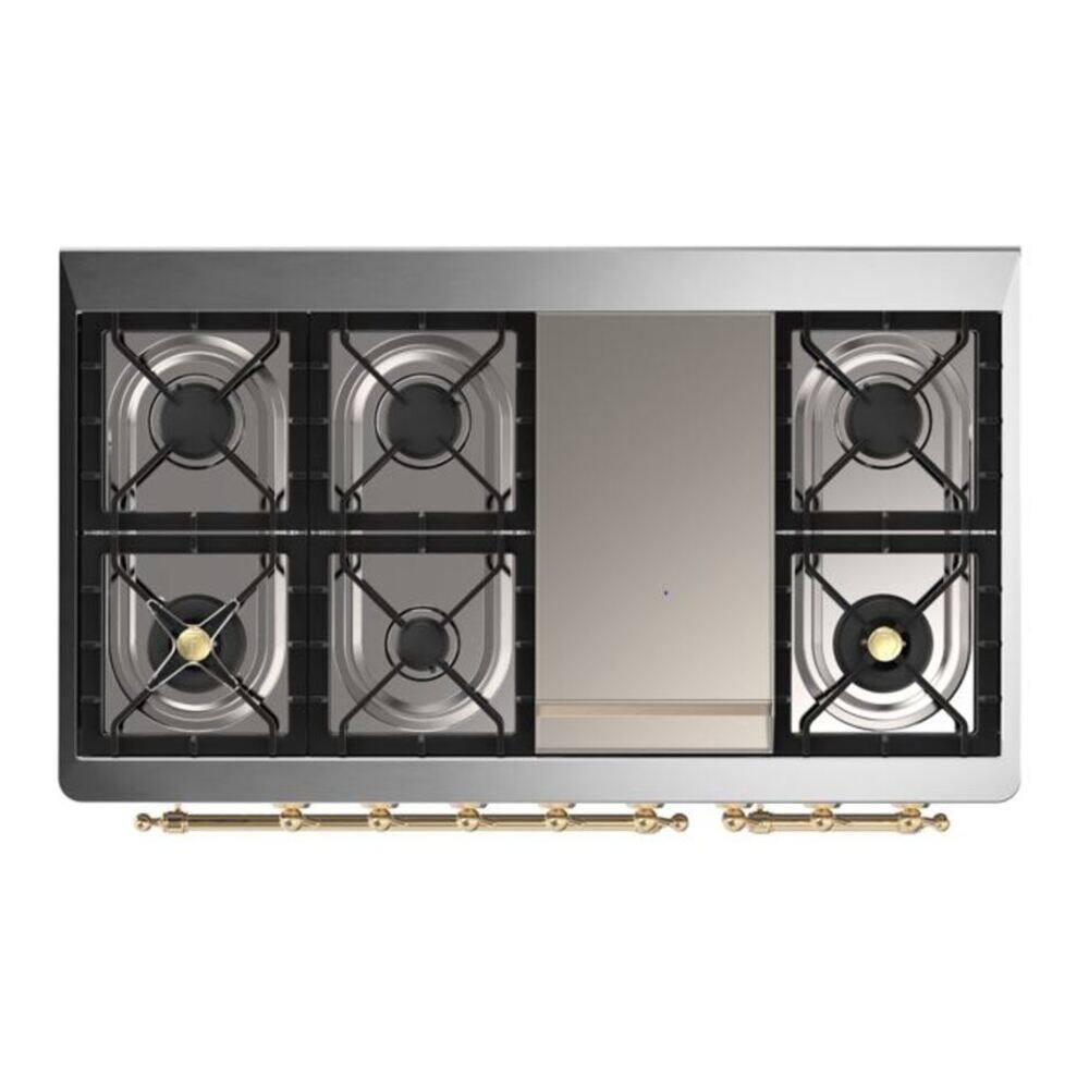 Alt View 9. ILVE - ILVE Majestic II 48 inch Dual Fuel Range with 8 Burners + Griddle (Natural Gas, White, Copper Trim) - White.