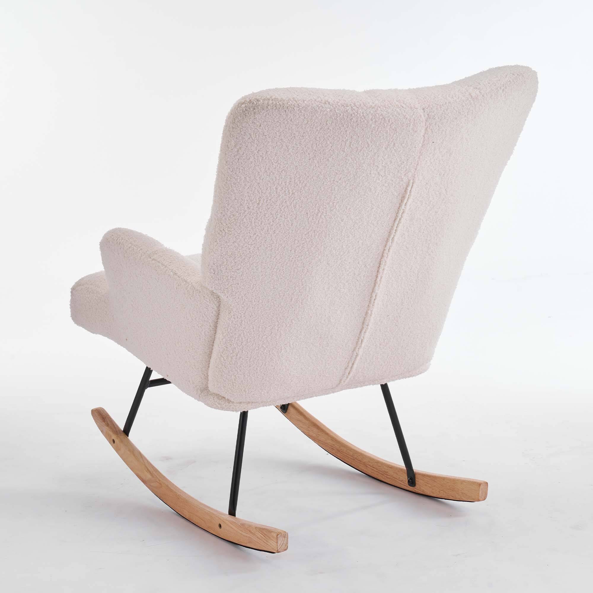 Back. FERPIT - FERPIT Teddy Upholstered Wingback Rocking Accent Chair with Rubberwood Legs, White - White.