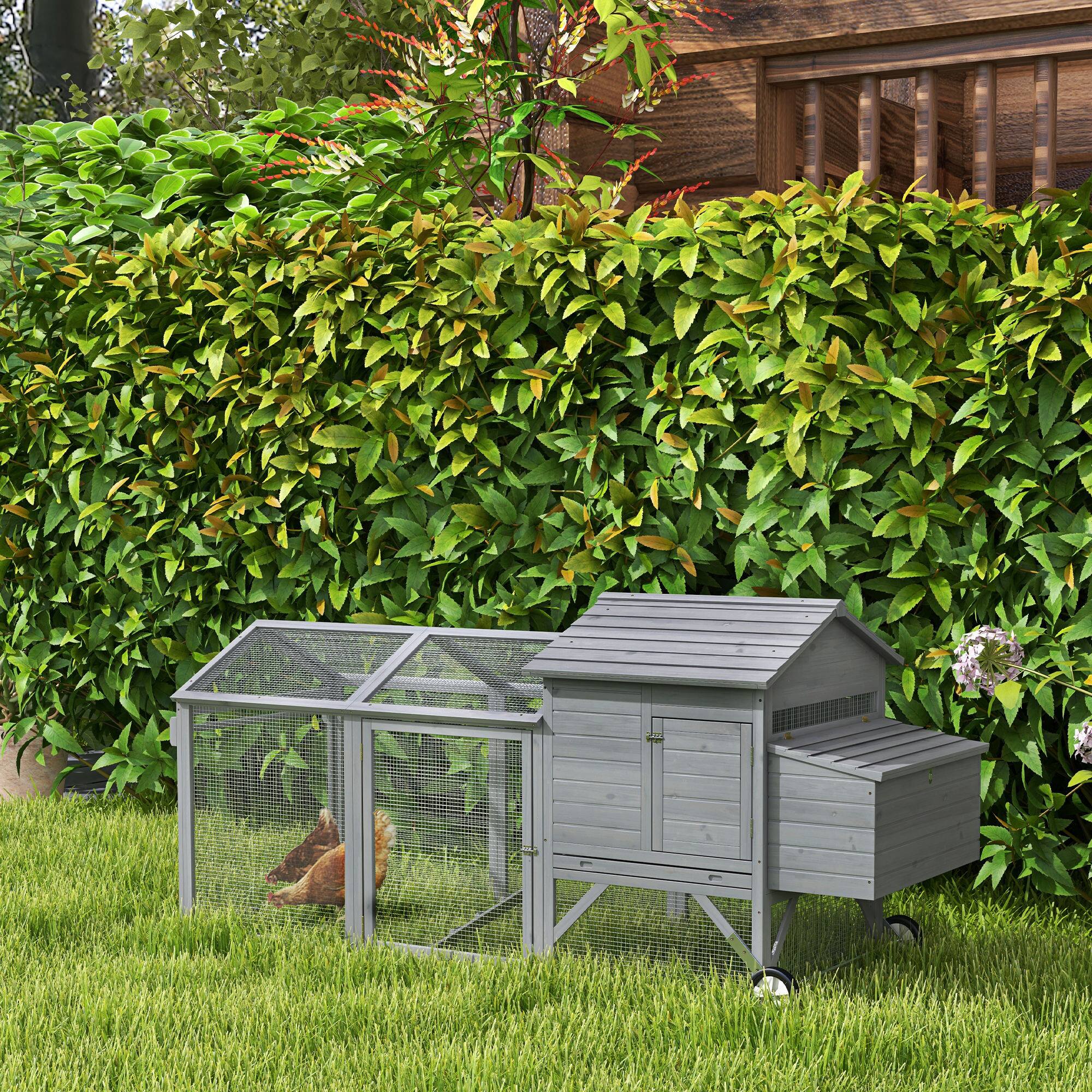 Angle. Pawhut - 96.5" Chicken Coop, Wooden Poultry Cage Pen Portable with Wheels, Nesting Box, Chicken Cage Backyard Outdoor.