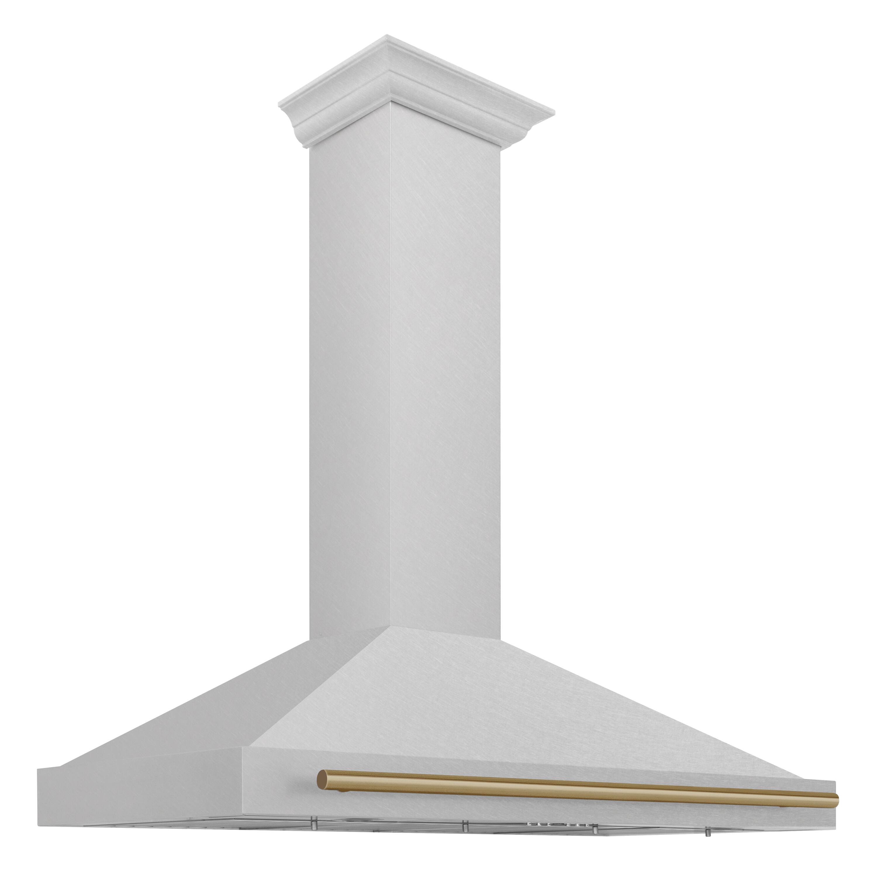 Left. ZLINE - ZLINE Autograph Edition 48 in. Convertible Satin Stainless Steel Wall Mount Range Hood with Champagne Bronze Handle - Stainless steel.