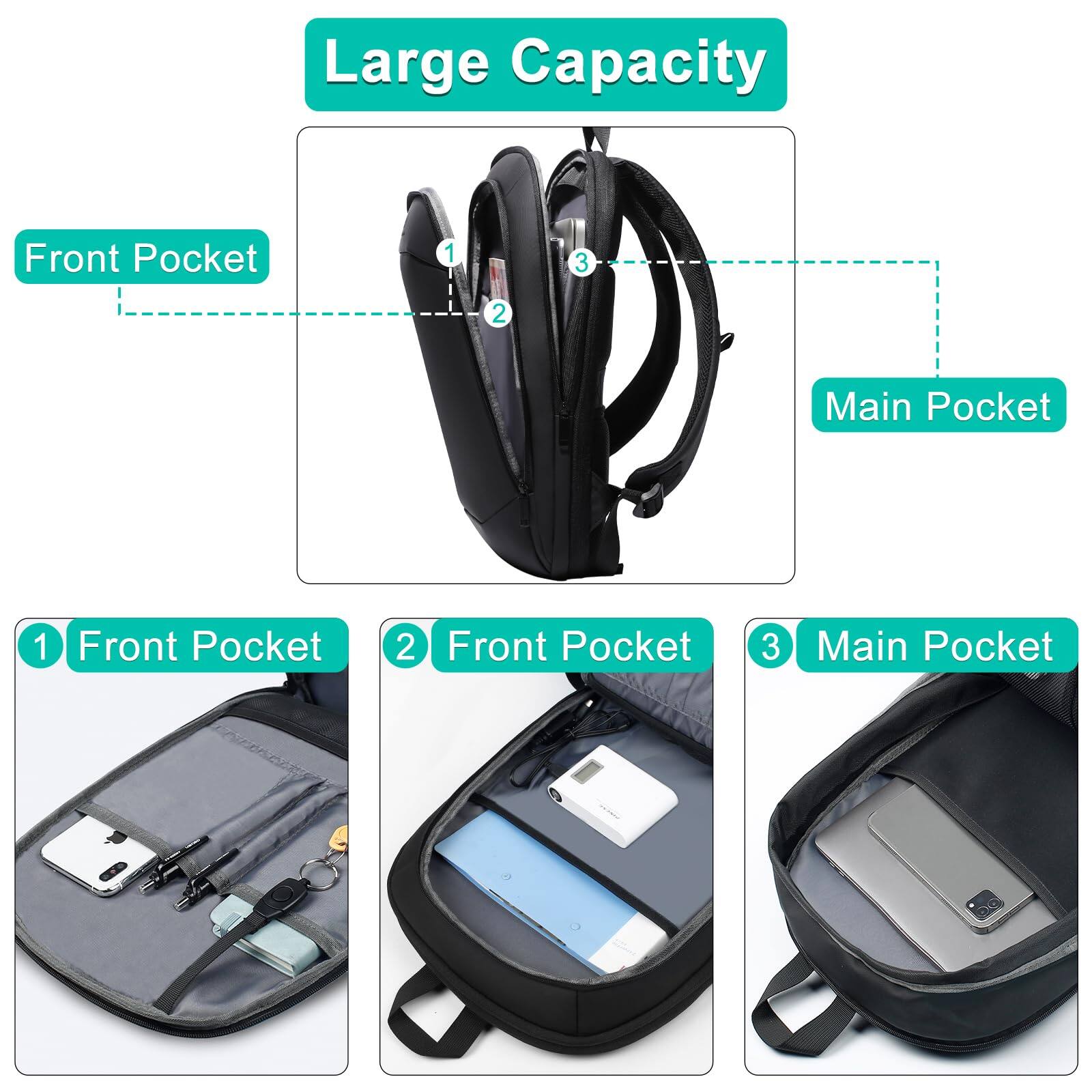 Alt View 1. Live At Space - Business Backpack For Men 17 Inch Slim   Expandable Waterproof Travel Laptop With Usb Port Anti theft Lightweight Large - White.