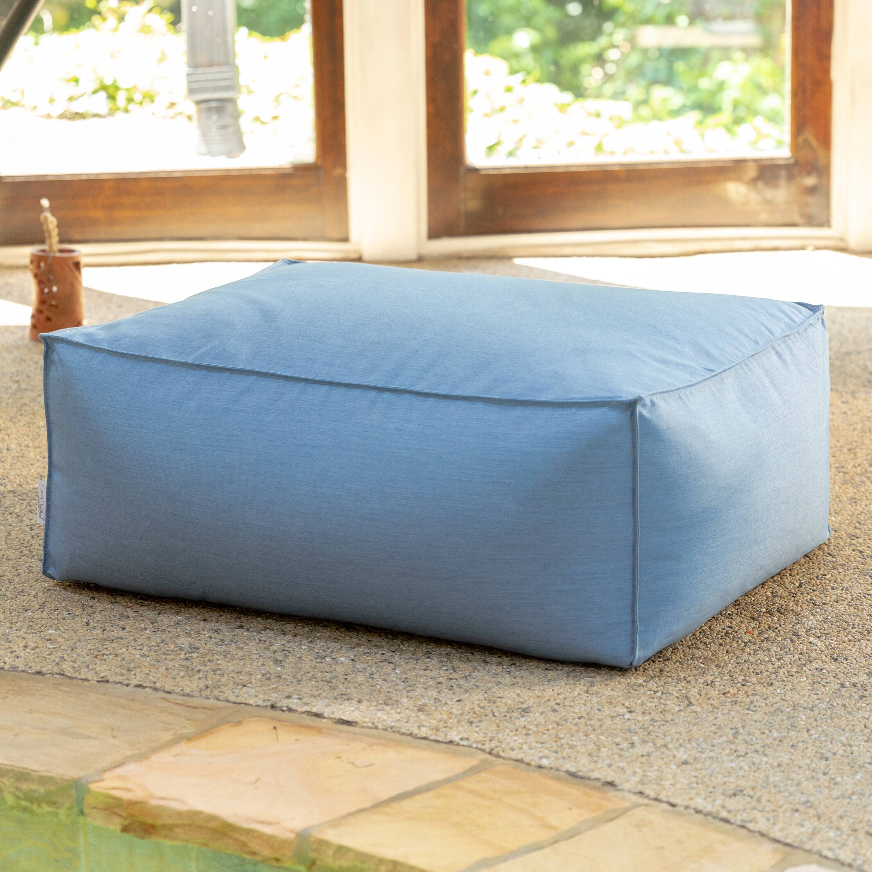 Angle. Jaxx - Baya Outdoor Ottoman - Sunbrella, Ocean Blue - Ocean Blue.