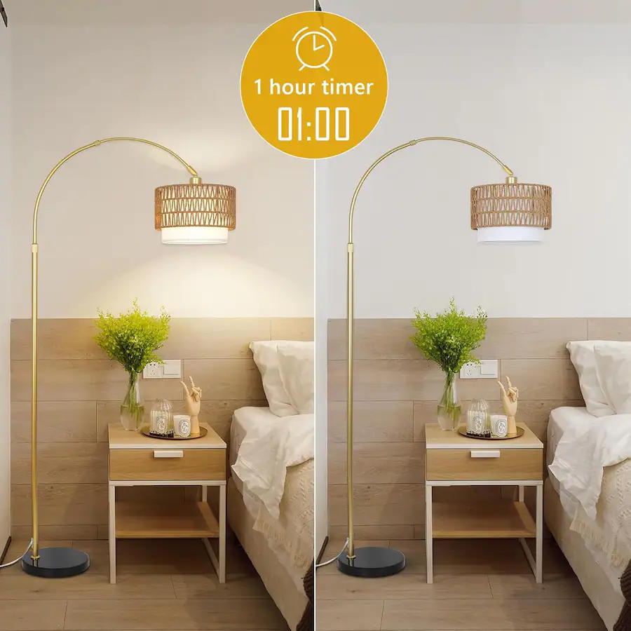 Led Florring MERAVOM Rattan Boho Arc Floor Lamps for Living Room with 3 Color ...