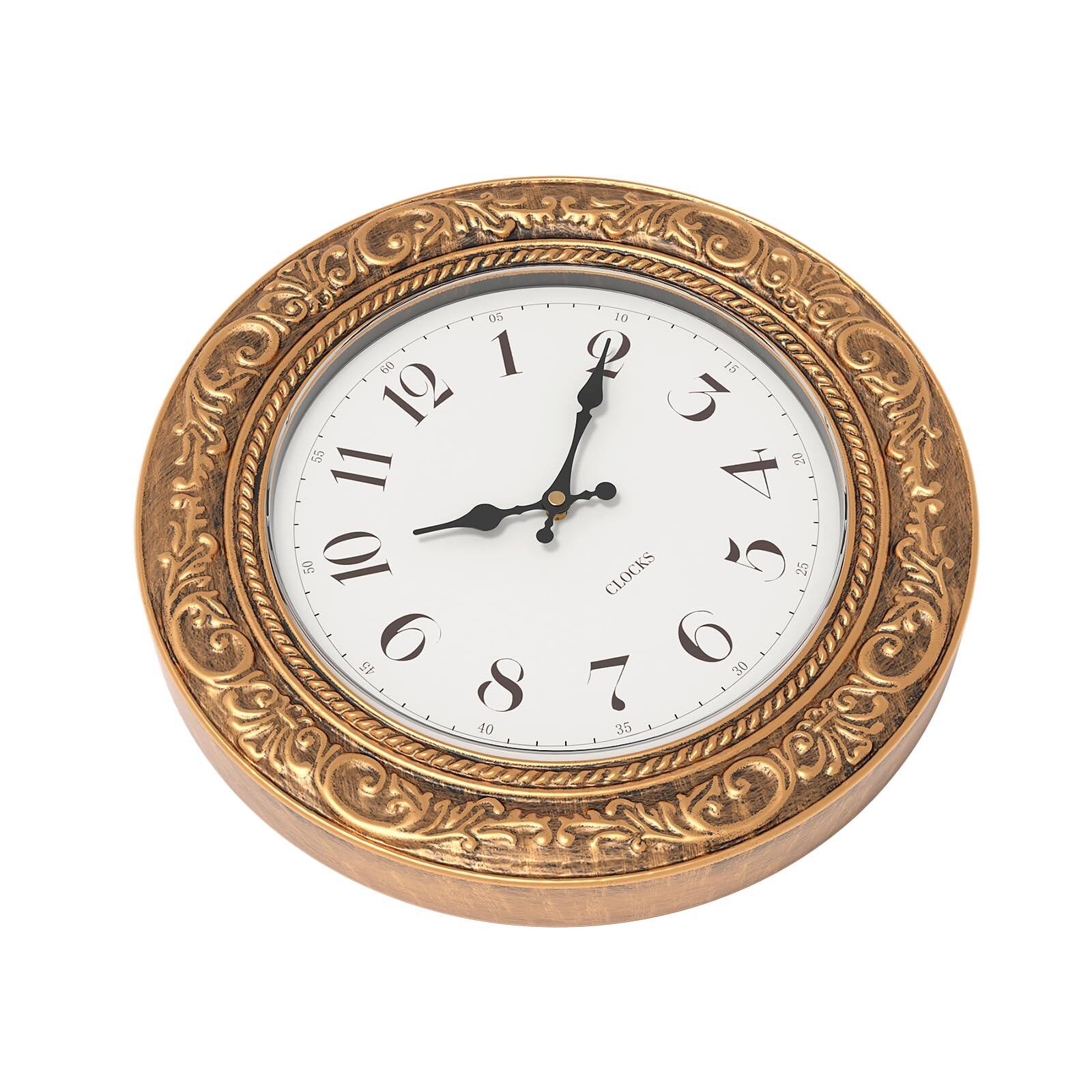 Back. Dazzed Corner - Decorative Wall Clock, 12" Battery Operated Wall Clocks - Antique Gold.