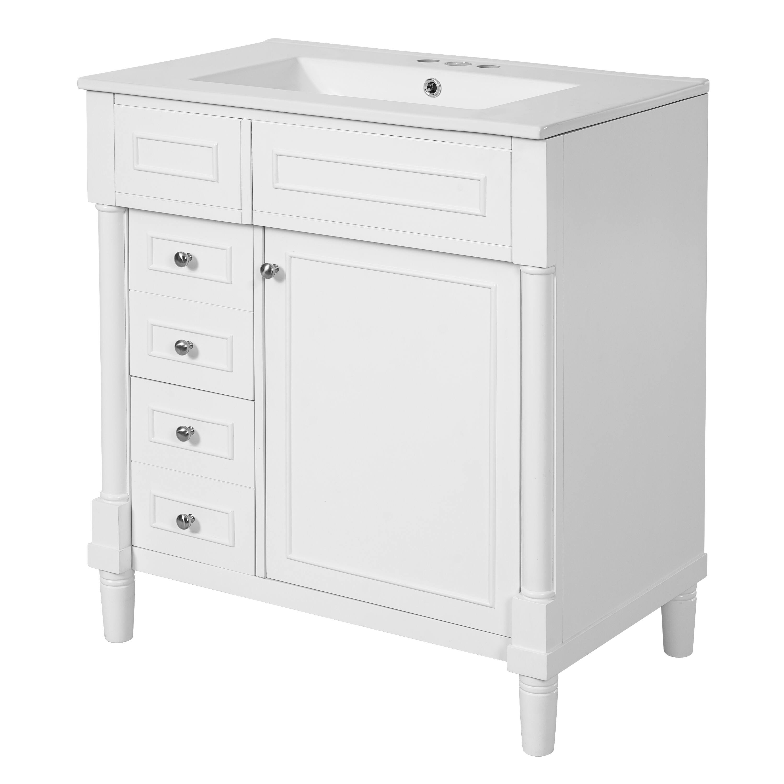 Alt View 7. Tiramisubest - 30" Bathroom Vanity with Sink, Bathroom Storage Vanity Cabinet w/Soft-Closing Door, Bathroom Cabinet with 2 Drawers - White.