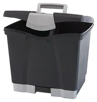 Front. Storex - Storex File Box with Pull-Out Tray, Letter Size, Black (61523E02C) - Black.
