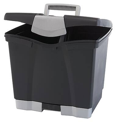 Front. Storex - Storex File Box with Pull-Out Tray, Letter Size, Black (61523E02C) - Black.