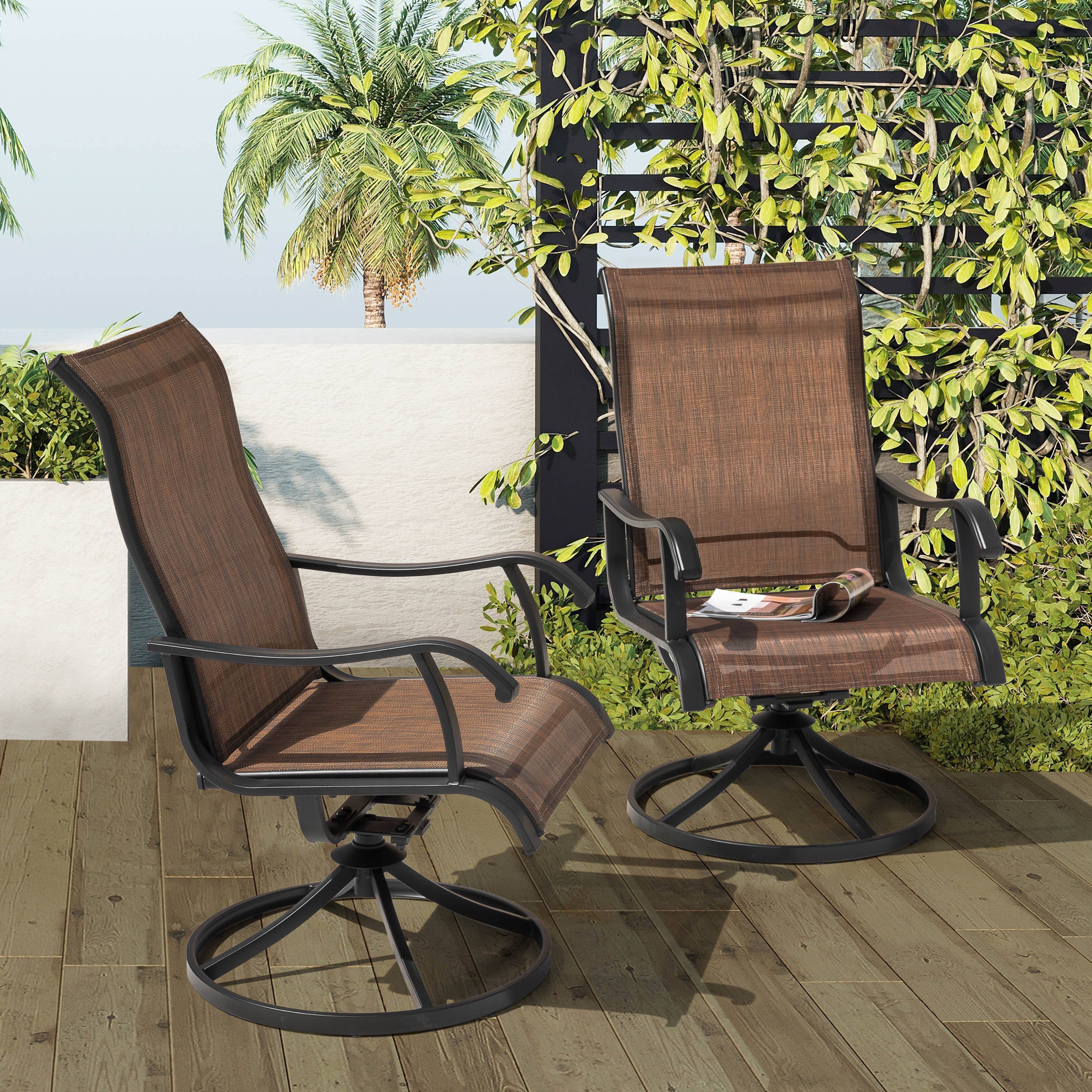 Alt View 9. Nuu Garden - Patio 2-Piece Textilene Dining Chairs, Smooth 360-Degree Swivel, Metal Frame - Brown and Black.