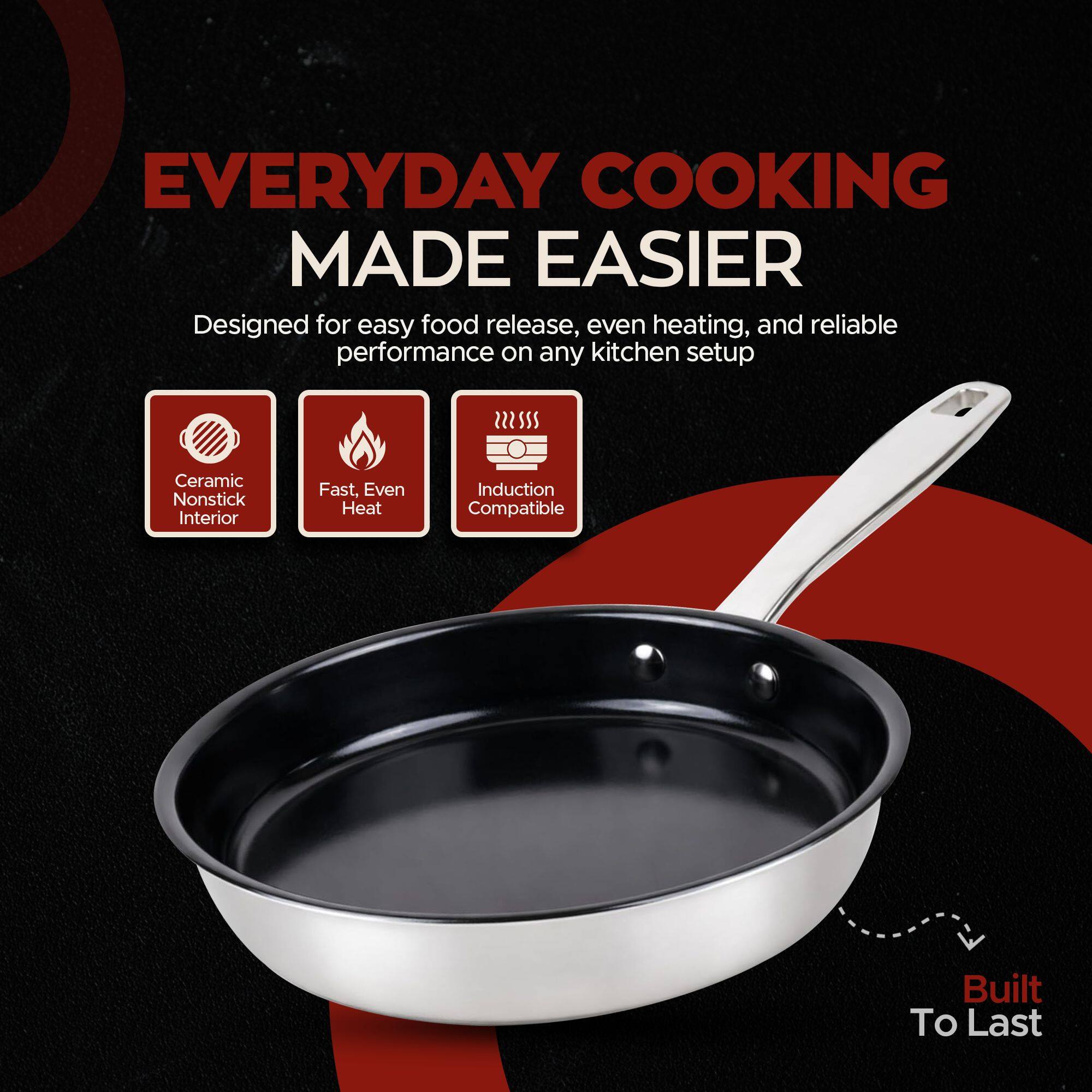 EVERYDAY COOKING MADE EASIER

Designed for easy food release, even heating, and reliable performance on any kitchen setup

- Ceramic Nonstick Interior
- Fast, Even Heat
- Induction Compatible
- Built To Last