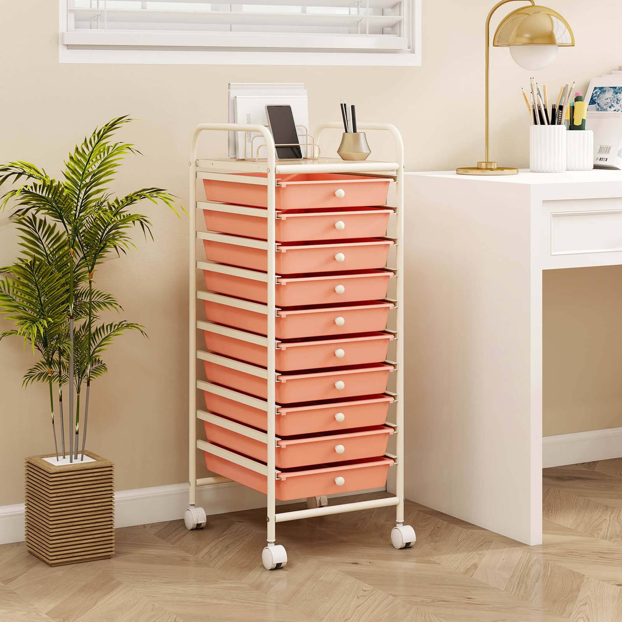 Alt View 1. Costway - Costway 10 Drawer Rolling Storage Cart Scrapbook Paper Office School Organizer Skin - Skin Pink.