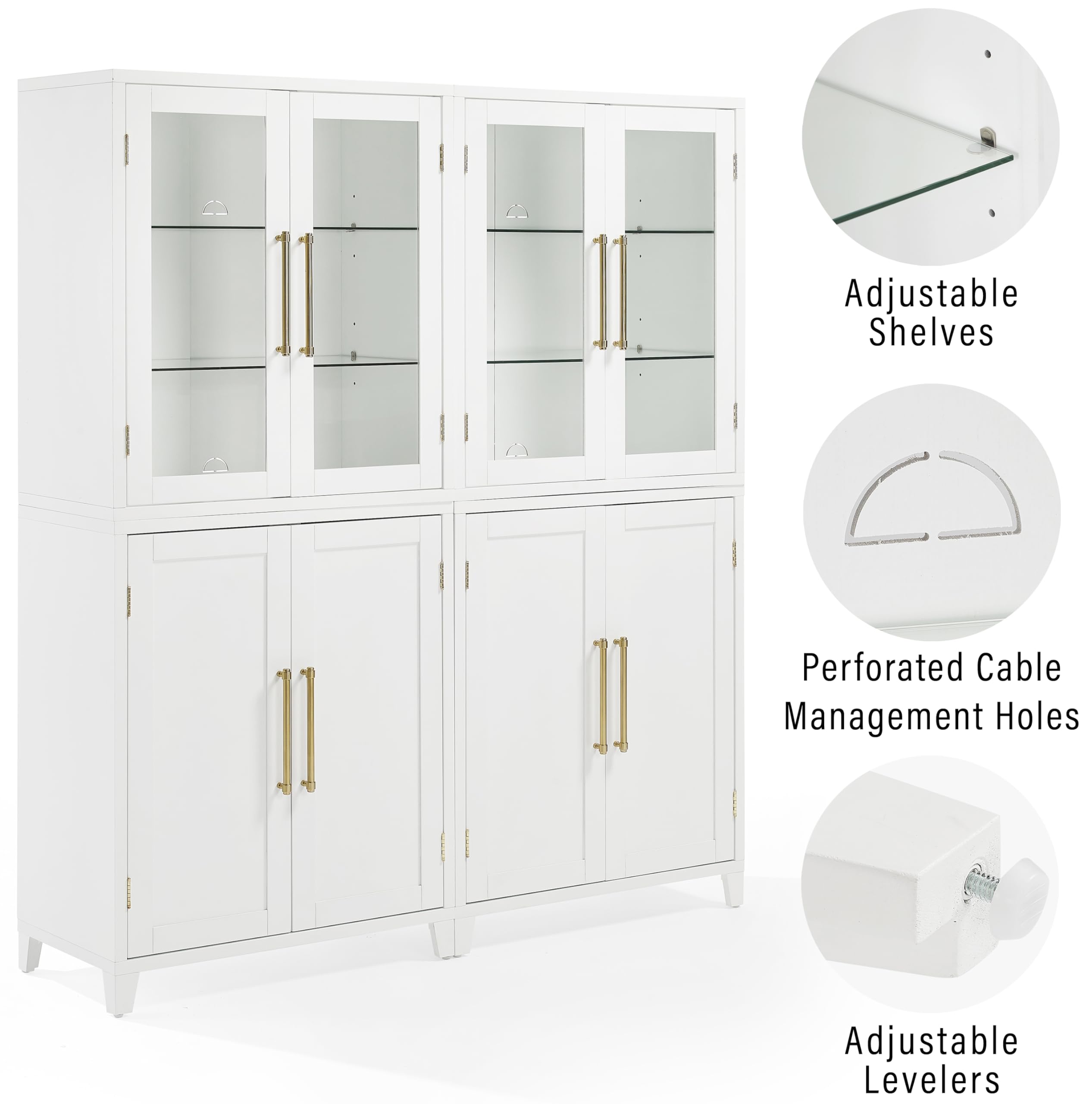 Adjustable Shelves, Perforated Cable Management Holes, Adjustable Levelers
