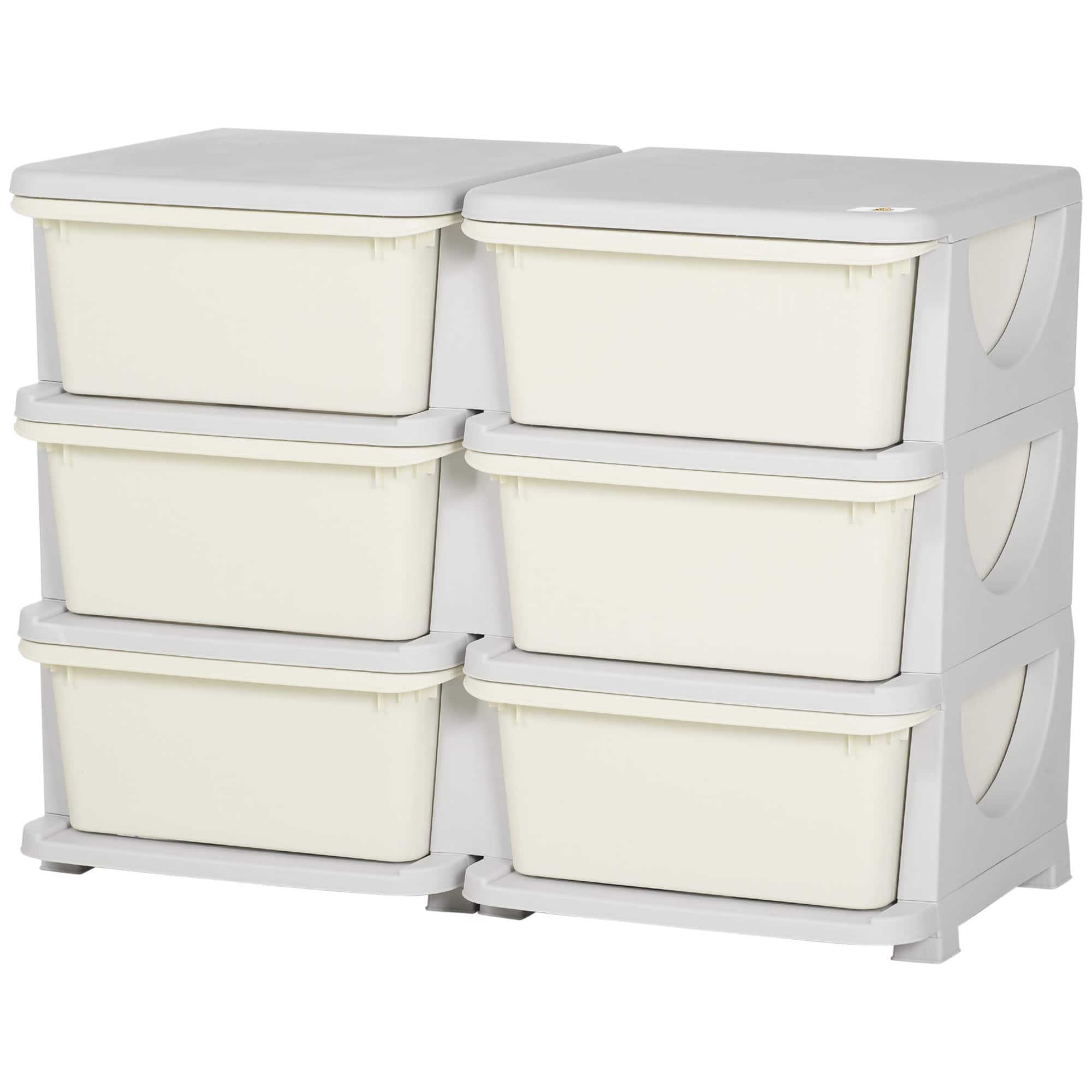 Ecooso - 3-Tier Kids Toy Storage Organizer, 6 Drawer Plastic Cabinet with Bins for Playroom, Nursery and Kids Bedroom - Cream White