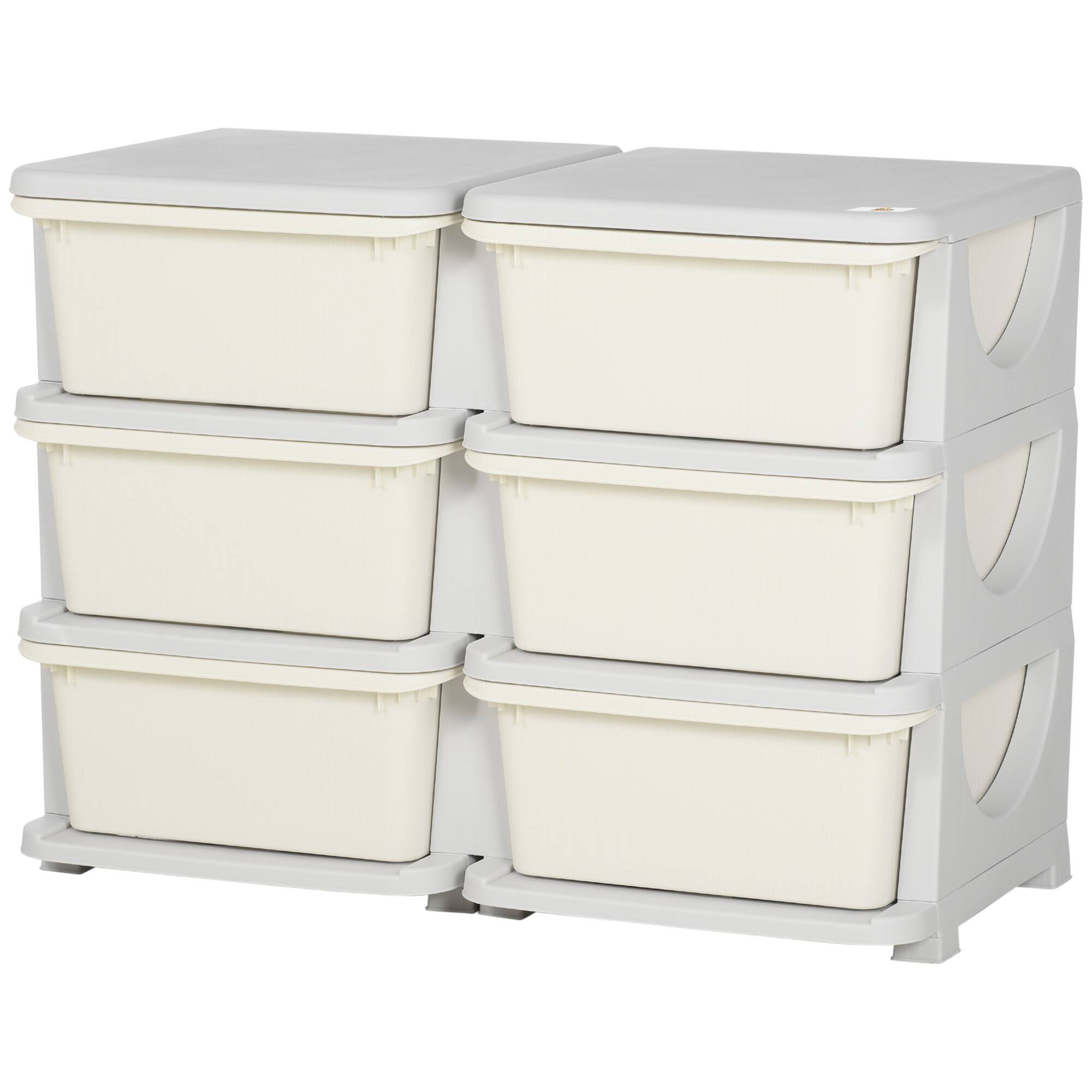 Front. Ecooso - 3-Tier Kids Toy Storage Organizer, 6 Drawer Plastic Cabinet with Bins for Playroom, Nursery and Kids Bedroom - Cream White.