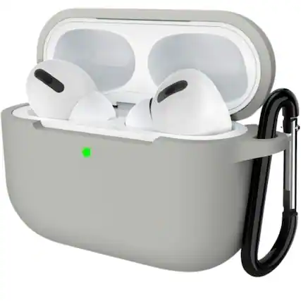 Front. Home Collection - Gray Shockproof Silicone Protective Case with Keychain for Apple AirPods Pro 3 - Gray.