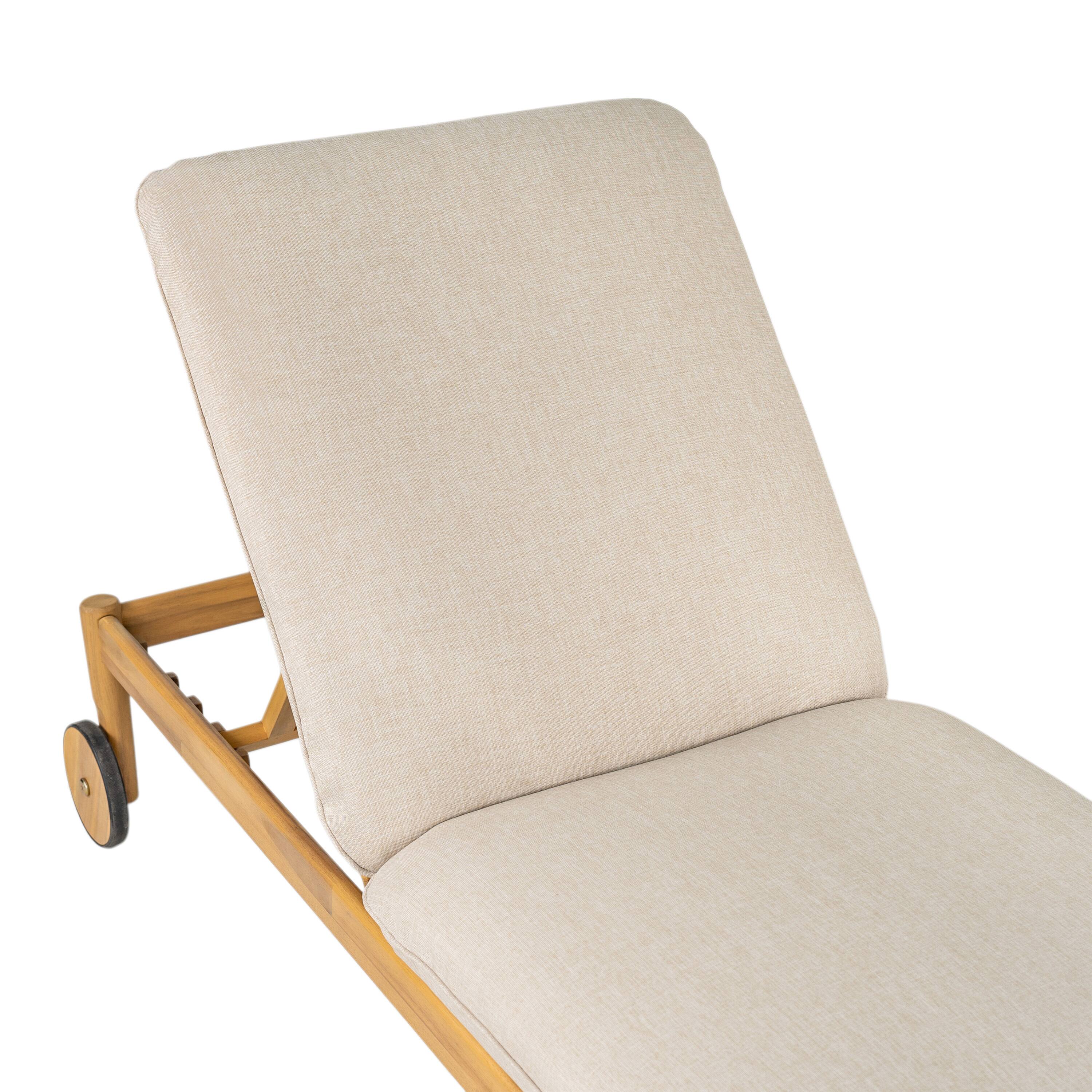 Alt View 3. Mondawe - Set of 2 Outdoor Acacia Wood Chaise Lounge with Wheels - Beige+Light Teak.