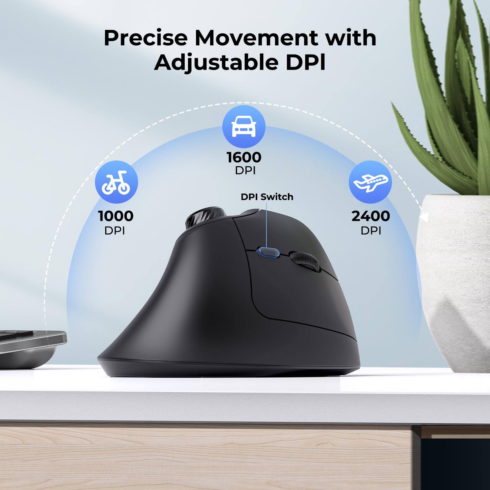 Precise Movement with Adjustable DPI

- 1000 DPI
- 1600 DPI
- 2400 DPI

DPI Switch