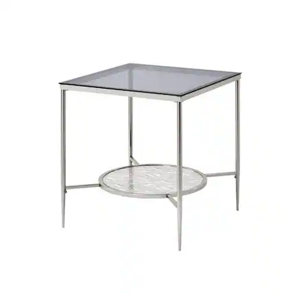 Front. Manhattan Lane - End Table with Textured Round Shelf - Silver.