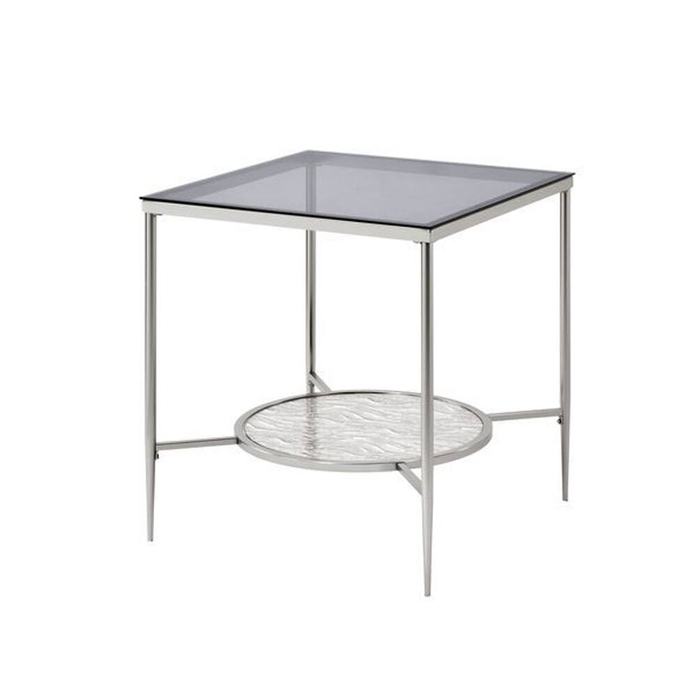 Front. Manhattan Lane - End Table with Textured Round Shelf - Silver.
