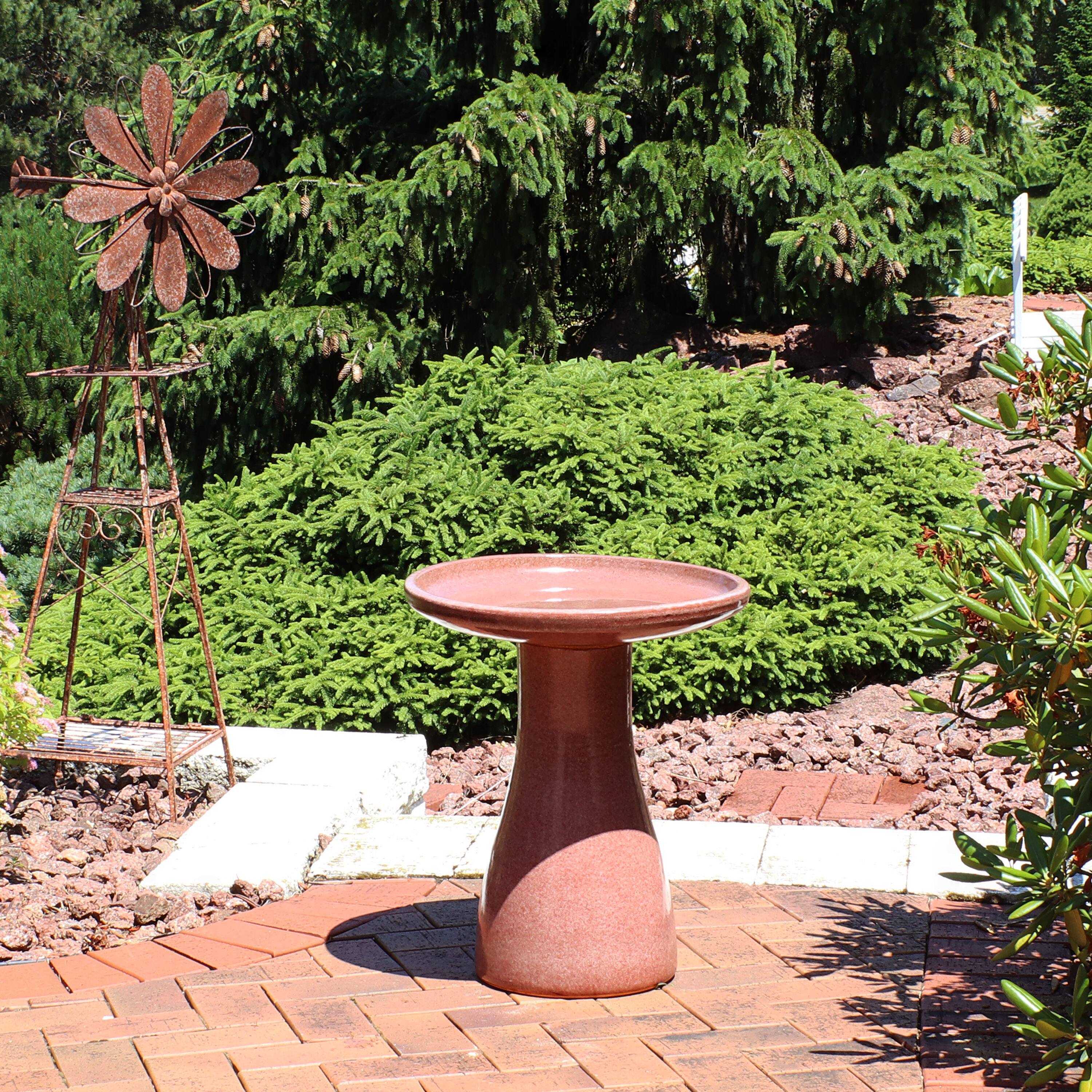 Alt View 5. Sunnydaze - Duo-Tone Outdoor High-Fired Ceramic Glazed Bird Bath - Lava.