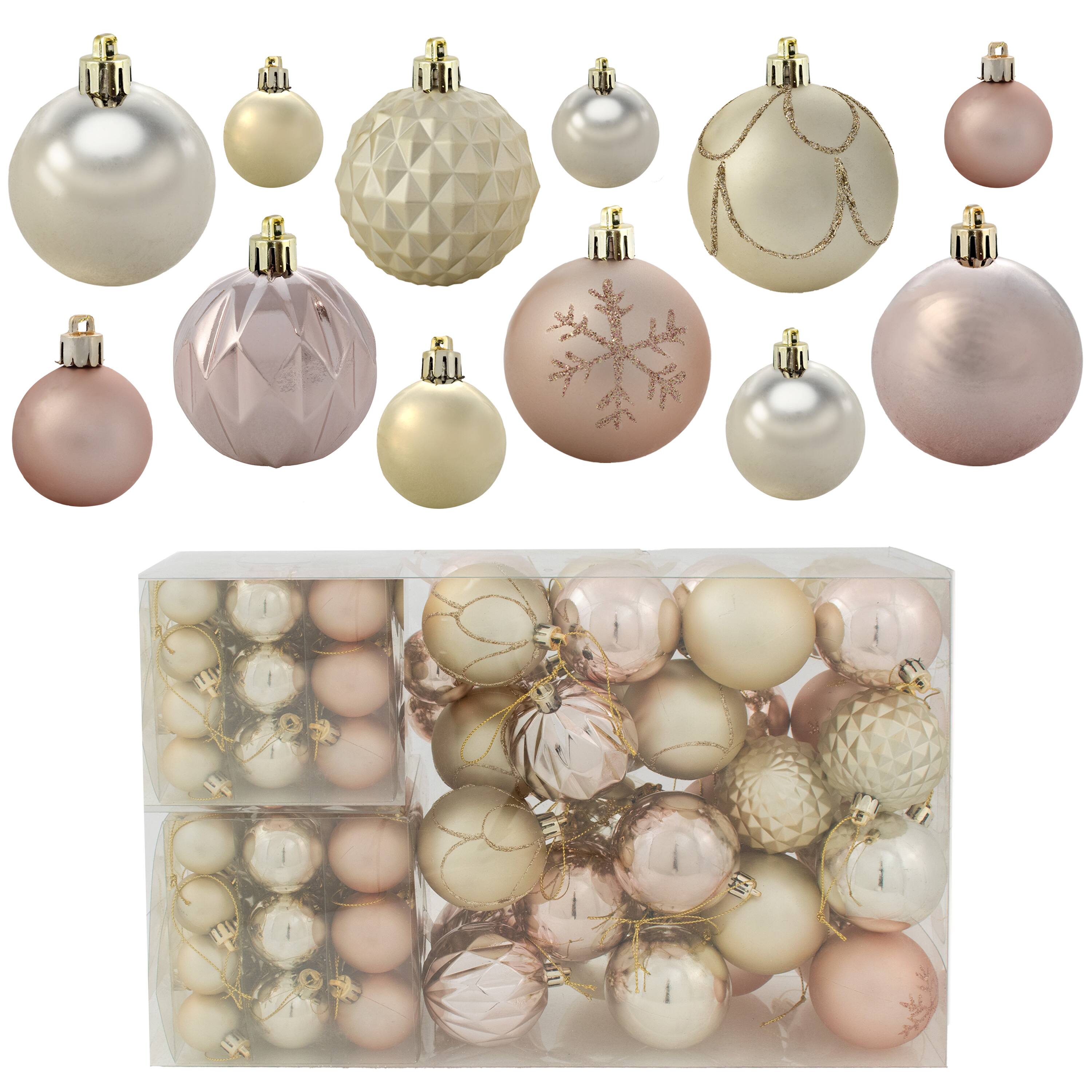 Front. Sunnydaze - Winter Wonderland 100-Piece Assorted Ornament - Rose Gold and Champagne.