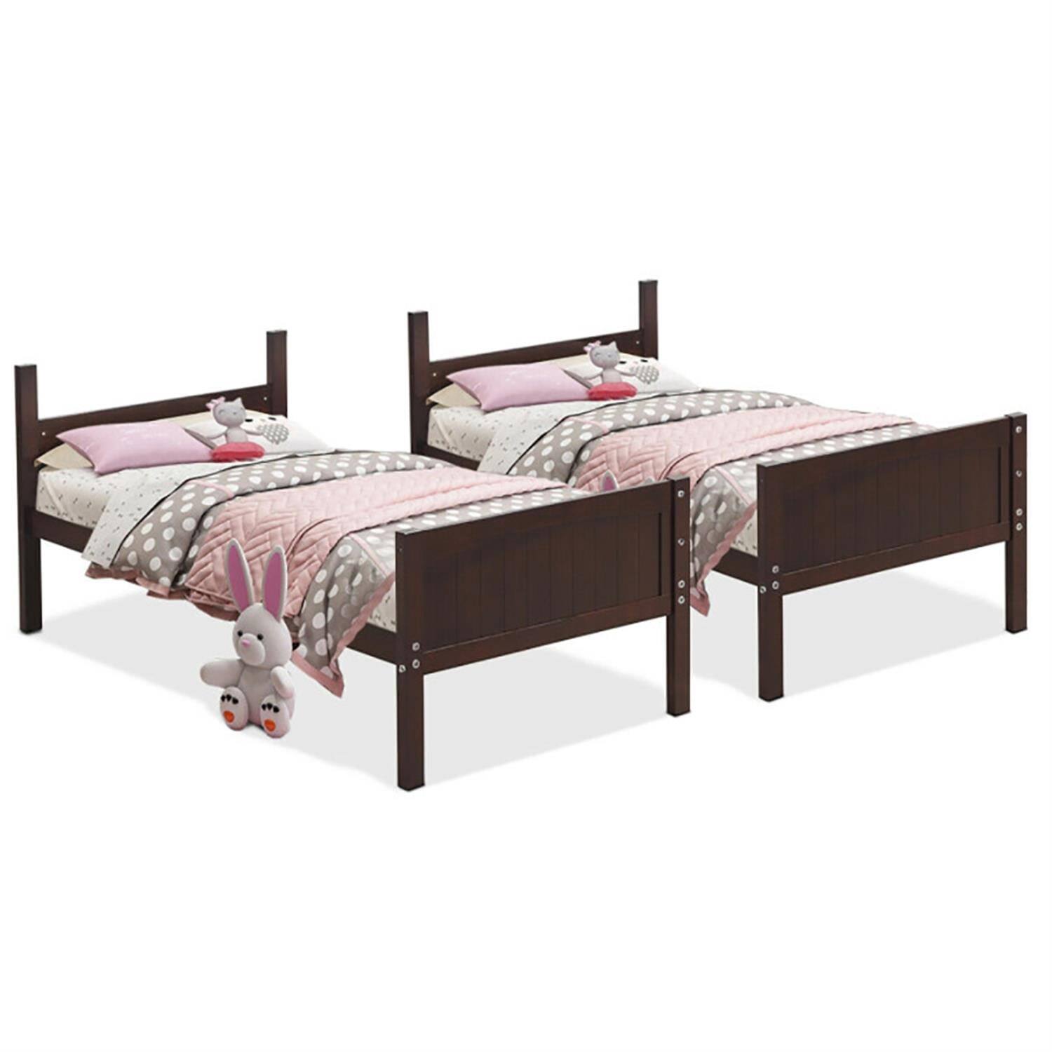 Alt View 4. Pefilos - Solid Wood Twin Over Twin Bunk Bed with Ladder, Twin Bunk Beds, Converts to 2 Individual Twin Beds - Brown.