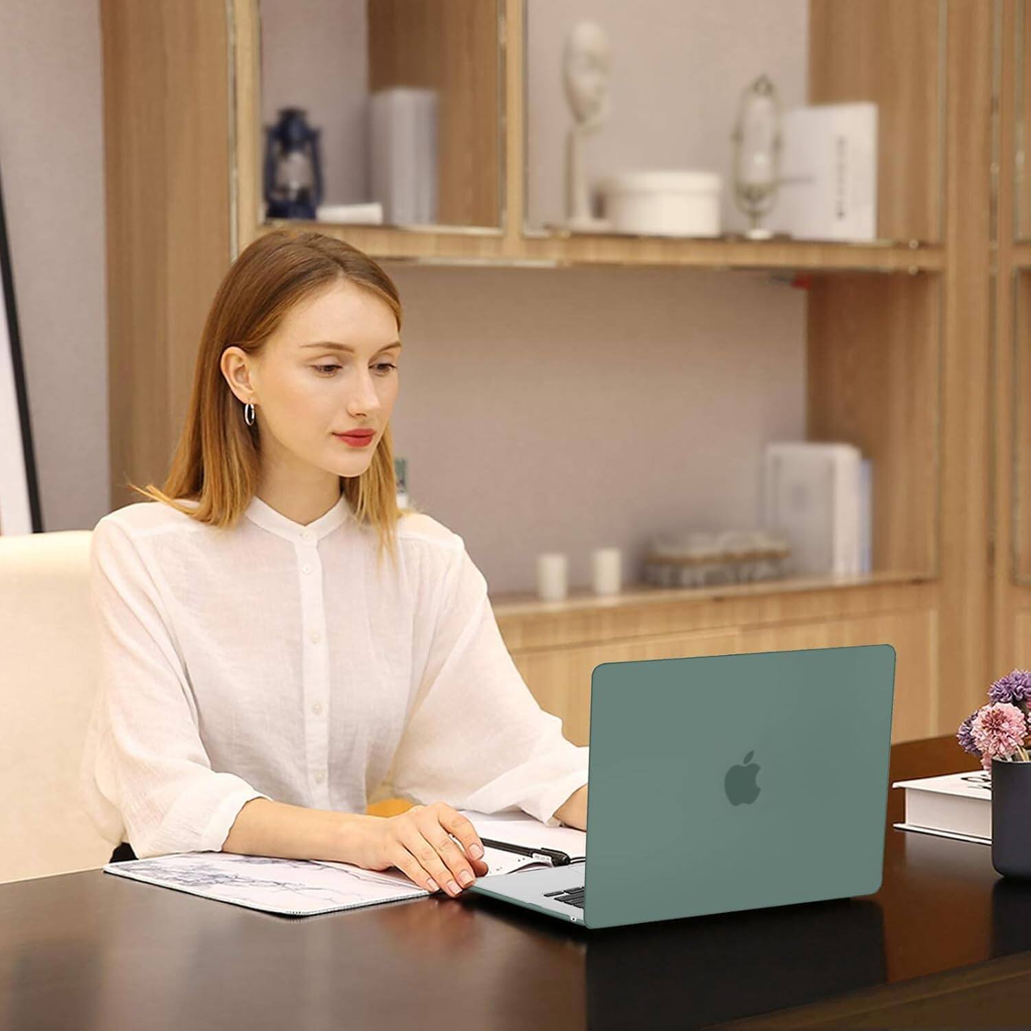 Alt View 2. mosiso - MacBook Air 15 inch Case for models A3448 A3241 A3114 A2941 (2023-2026) - Emerald Green.