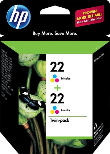 Front. HP - 22 Inkjet Cartridge Twin-Pack - Cyan, Magenta, Yellow.