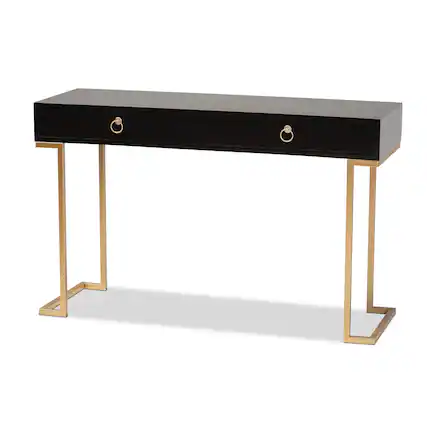 Front. Baxton Studio - Beagan Modern and Contemporary Finished Wood and Metal 2-Drawer Console Table - Black/Gold.