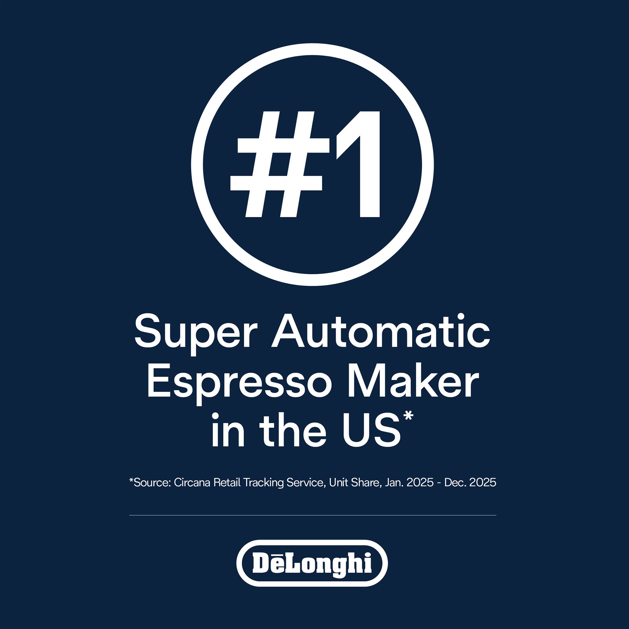 #1 Super Automatic Espresso Maker in the US*  
*Source: Circana Retail Tracking Service, Unit Share, Jan. 2025 - Dec. 2025  
DeLonghi