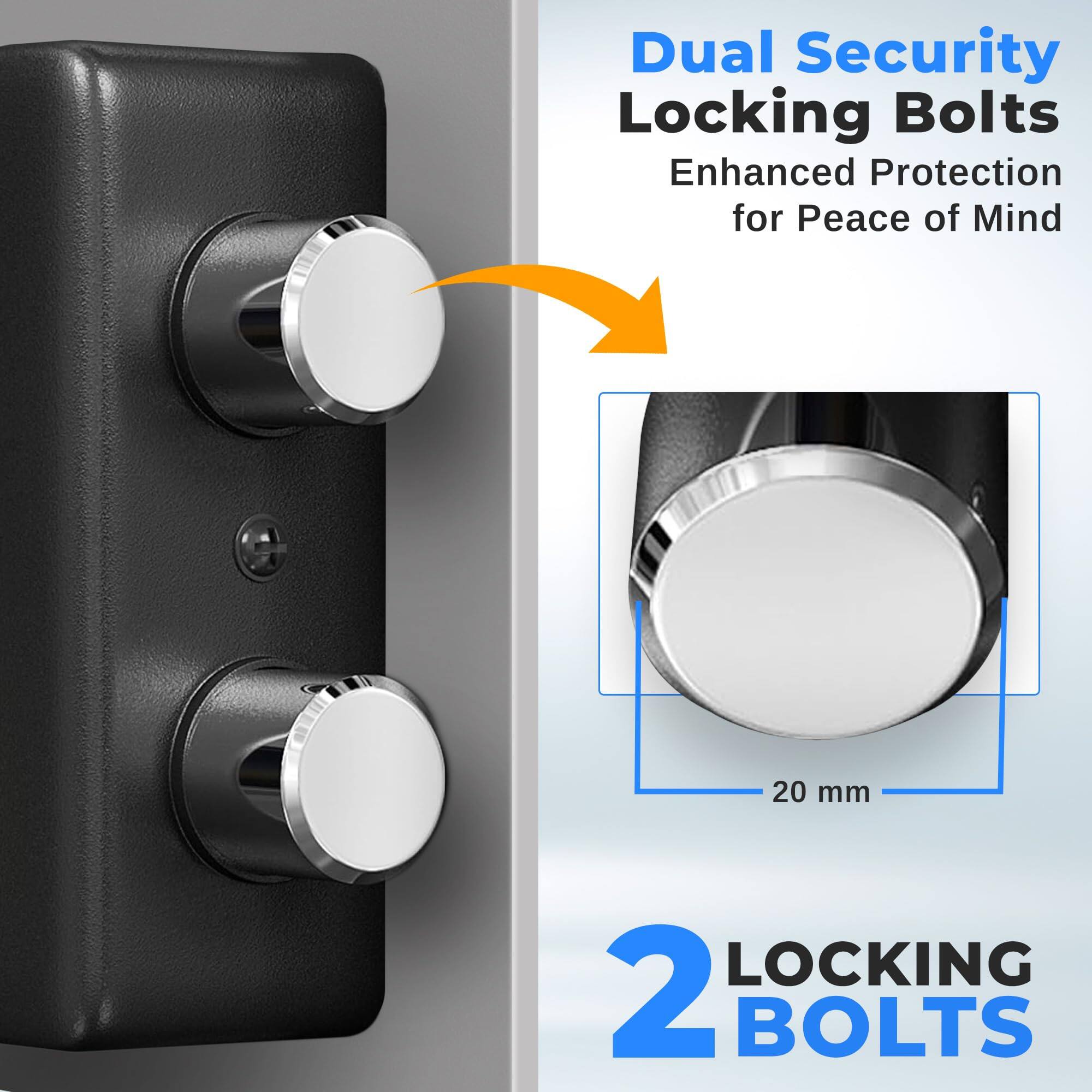 Dual Security Locking Bolts  
Enhanced Protection for Peace of Mind  

20 mm  

2 LOCKING BOLTS