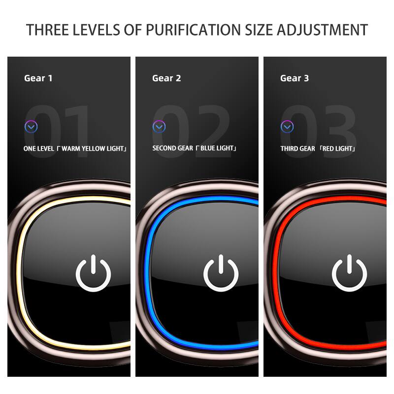 THREE LEVELS OF PURIFICATION SIZE ADJUSTMENT

Gear 1  
01 ONE LEVEL [WARM YELLOW LIGHT]

Gear 2  
02 SECOND GEAR [BLUE LIGHT]

Gear 3  
03 THIRD GEAR [RED LIGHT]