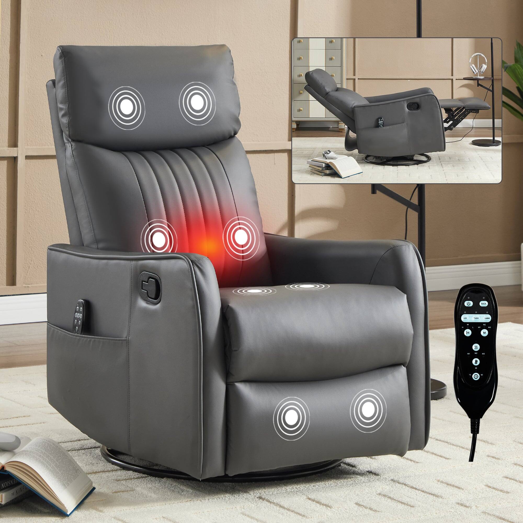 Alt View 1. Boyel Living - Gray Faux Leather Heat Massage Manual Recliner Chair with Rocker and Swivel in Fabric for Living Room - Grayish Green.