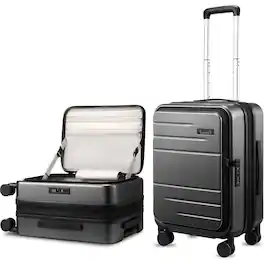 LUGGEX - 20 Inch Carry On Luggage Top Opening, Expandable PC Hardshell Suitcase with Wheels FLT - LX-FX - Black