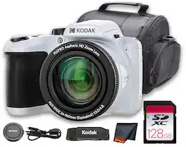 Kodak - PIXPRO AZ405 Digital Camera (White) (AZ405WH) + 128GB Card + Bag + Cloth