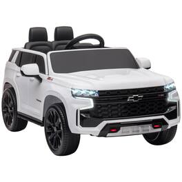 BreeBe - Aosom 12V Chevrolet TAHOE Licensed Kids Electric ride on Car w/ Remote Control, Music, Lights, Horn, Suspension, Age 3–6 - White