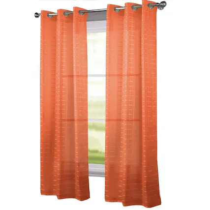 Front. RT Designers Collection - RT Designers Collection Wanda Box Voile Light Filtering One Grommet Curtain Panel 54" x 90" Coral - Coral.