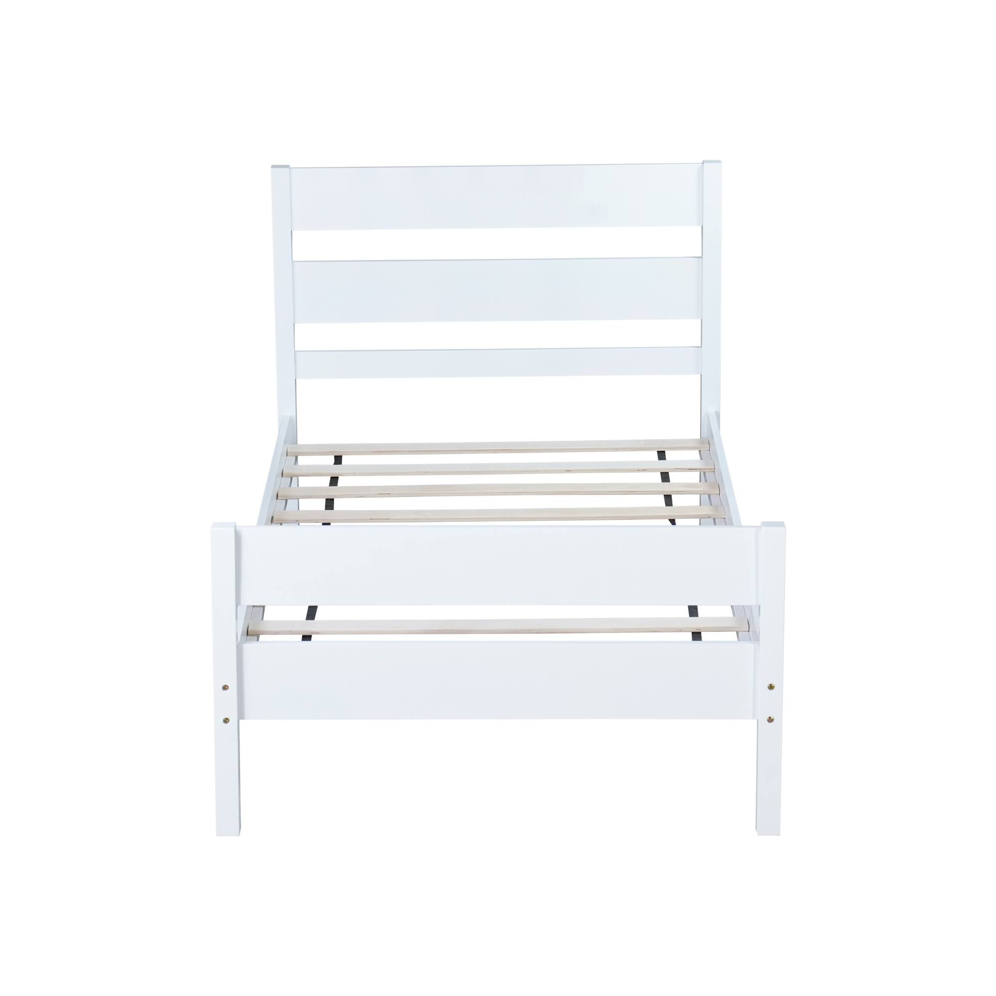 Back. GOODSILO - Twin Size Wooden Bed with Headboard and Footboard - Minimalist Design with Underneath Storage - White.