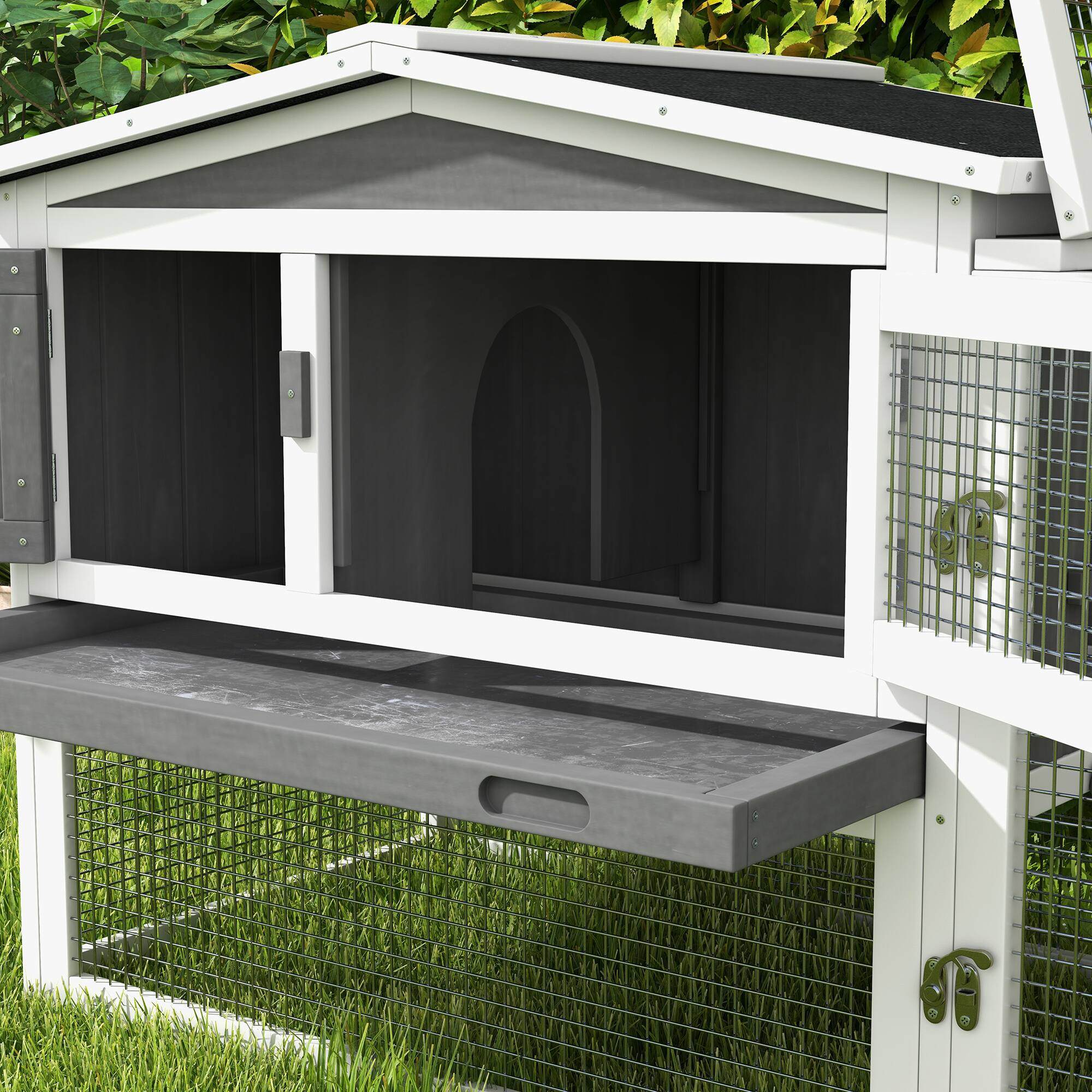 Alt View 4. Pawhut - Rabbit Hutch 2-Story Bunny Cage, Guinea Pig Cage, Small Animal House with Slide Out Tray, Indoor Outdoor.