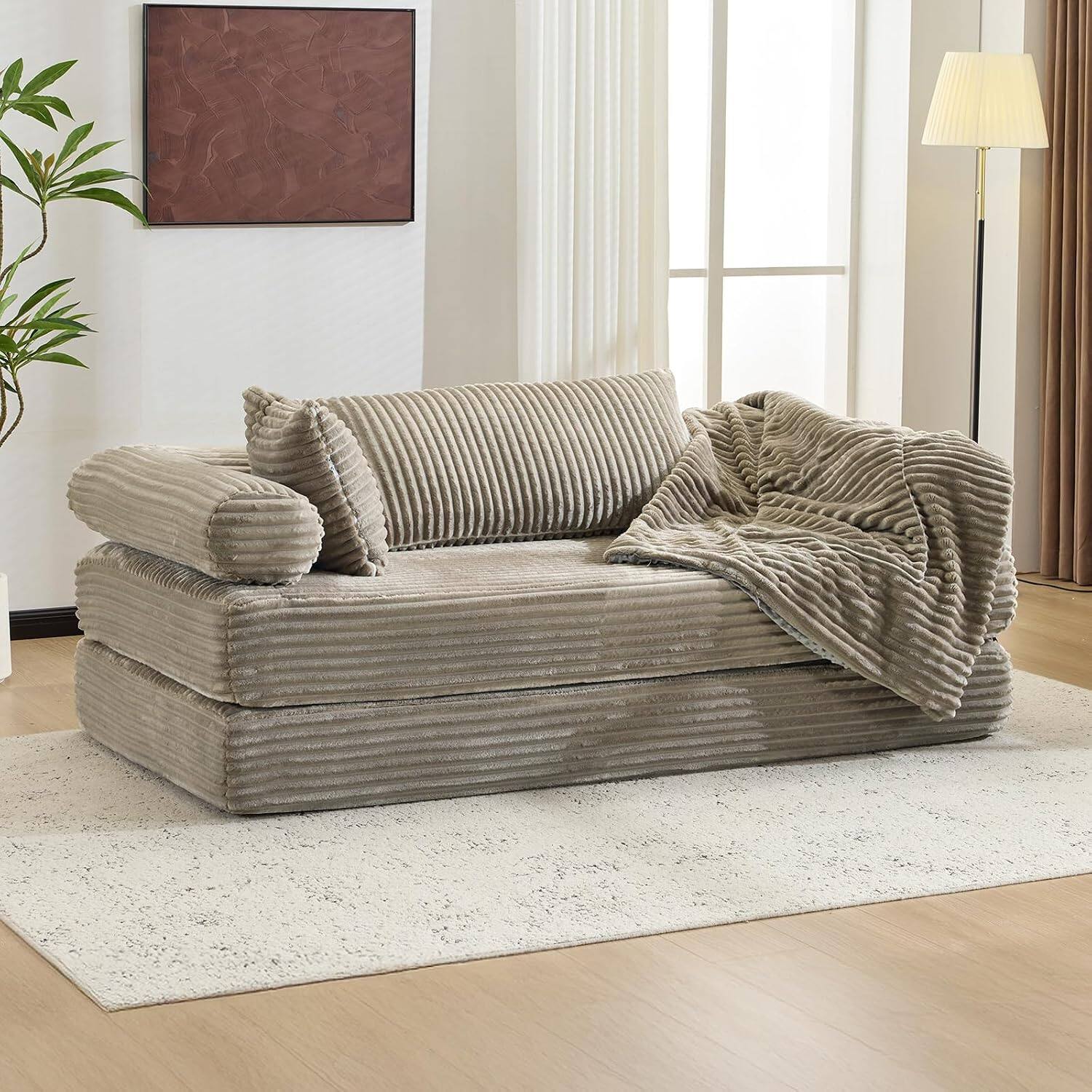 Alt View 8. Winado - Convertible Futon Sofa Bed Corduroy Couch Loveseat Sleeper Sofa, 2-in-1 Throw Pillow & Blanket Couches for Living Room - Grey.